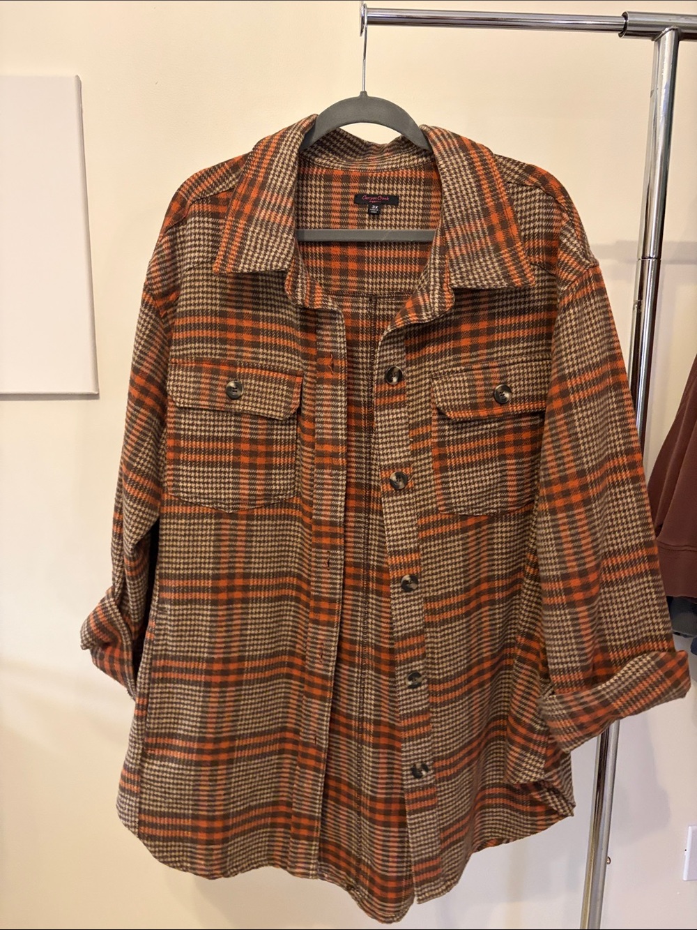 Women Orange & Brown Plaid Overshirt Jacket